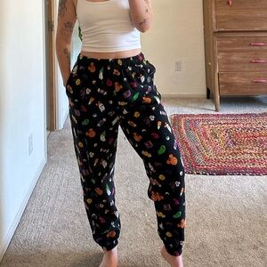 Disney Black Halloween Lounge Pants with Colorful Icons